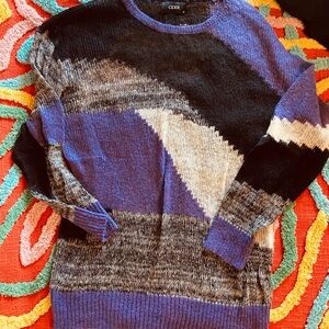 Cider Women’s Abstract Blue and Black Geometric Sweater Size Medium